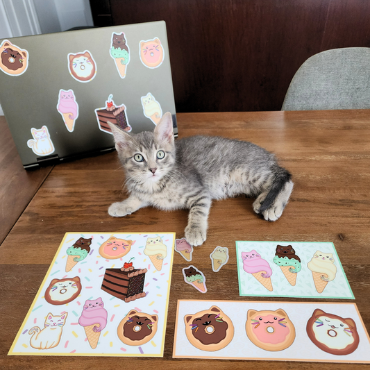 Full Dessert Cats Sticker Sheet Set